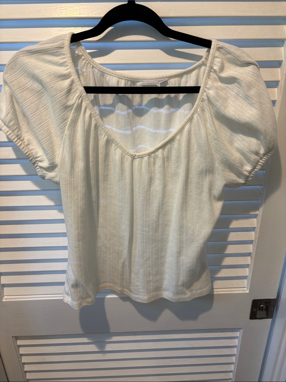 Off white/cream scoop v neck pointelle tee